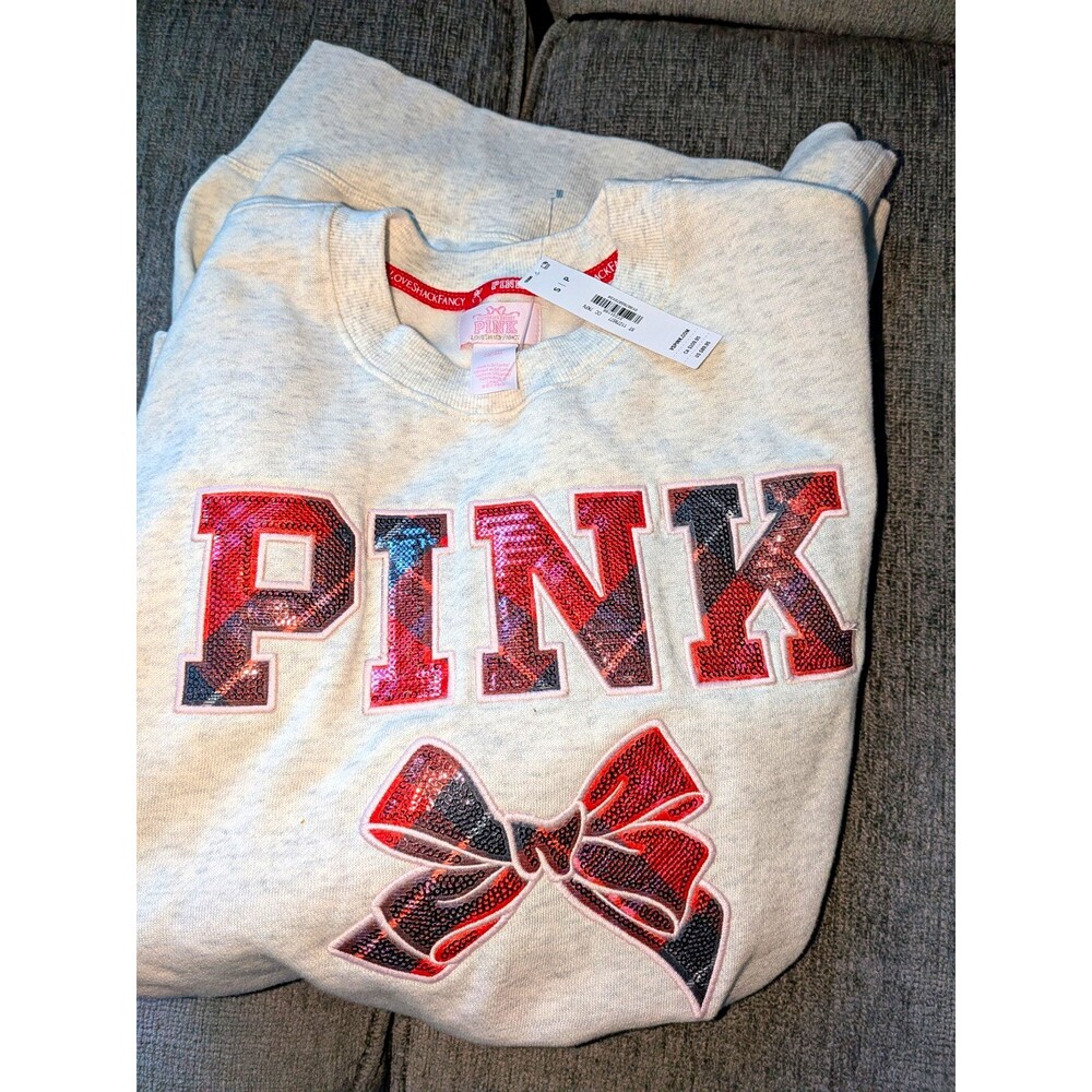 PINK x LoveShackFancy Oversized Sweatshirt / Color: Gray / Size: Small